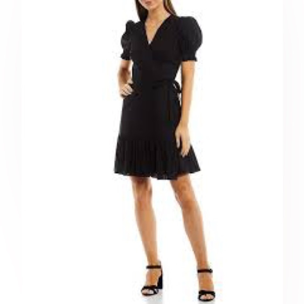 ANTONIO MELANI CLEO BLACK WRAP PUFF SLEEVE DRESS. SIZE: 0